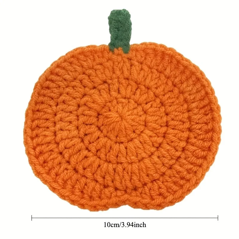 Autumn Crochet Pumpkin Coasters,Set of 2,Handmade Drink Mats,Farmhouse Decor for Fall,Thanksgiving Table Accessories, Coaster