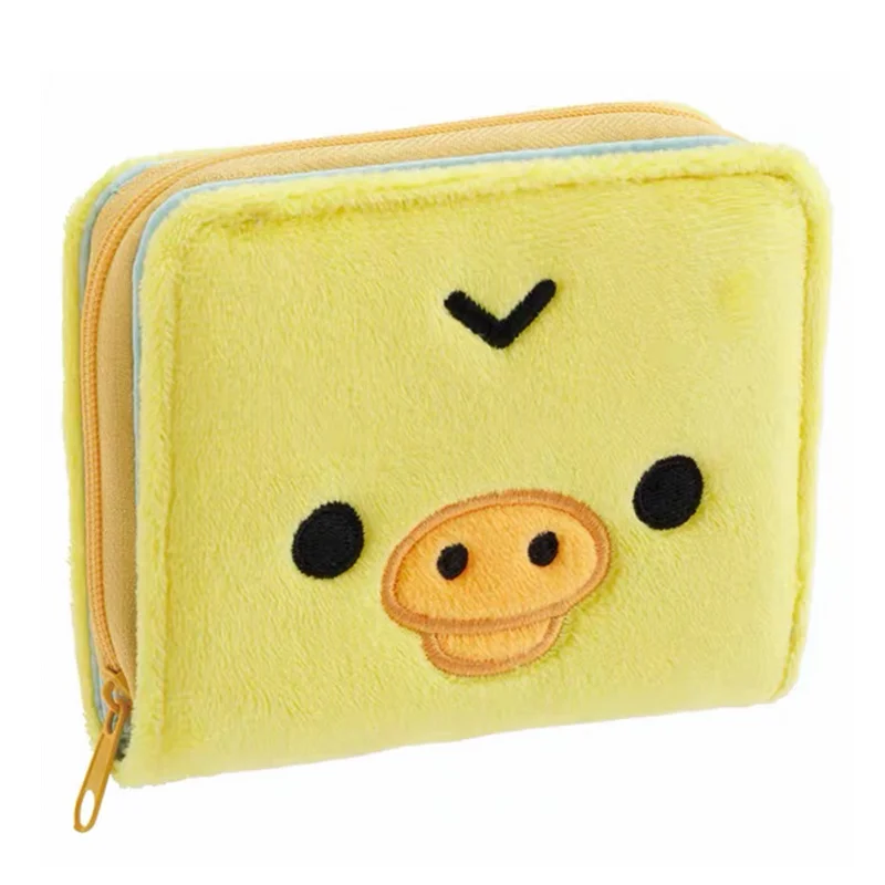 Rilakkuma Kiiroitori Plush Wallet Purse Yellow Anime Chick Face Cute Short Wallets for Women Girls Kawaii Purses Money Clips