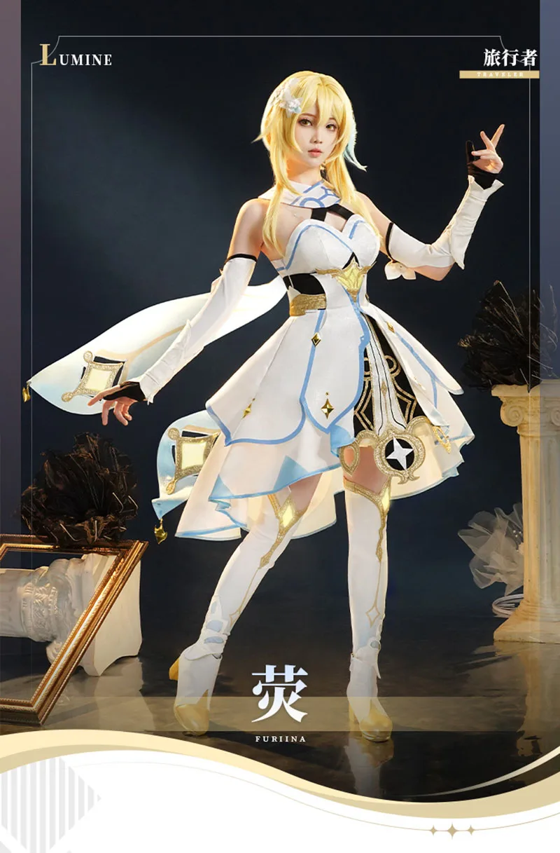 In stock Cos Genshin Impact Game Cosplay Travelle Lumine Honorary Knight Woman Full Set