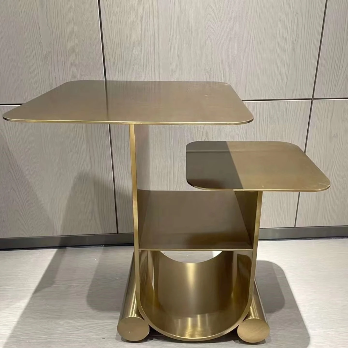 Golden double-layer coffee table square all stainless steel double-layer side table modern furniture