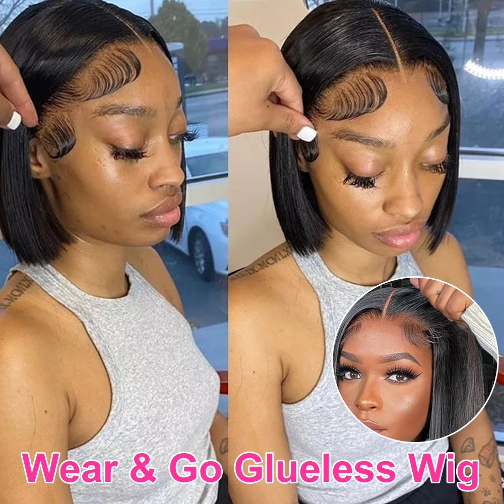 شعر مستعار قصير مستقيم من CEXXY-Malaysian للنساء ، شعر بشري منتوف مسبقًا ، بدون لاصق ، دانتيل أمامي ، جاهز للذهاب ، 13x4