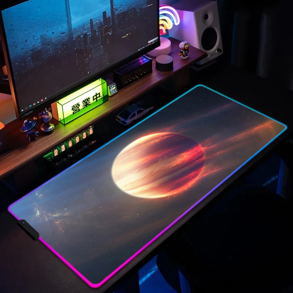 Bright RGB backlit mouse pad with cosmic design