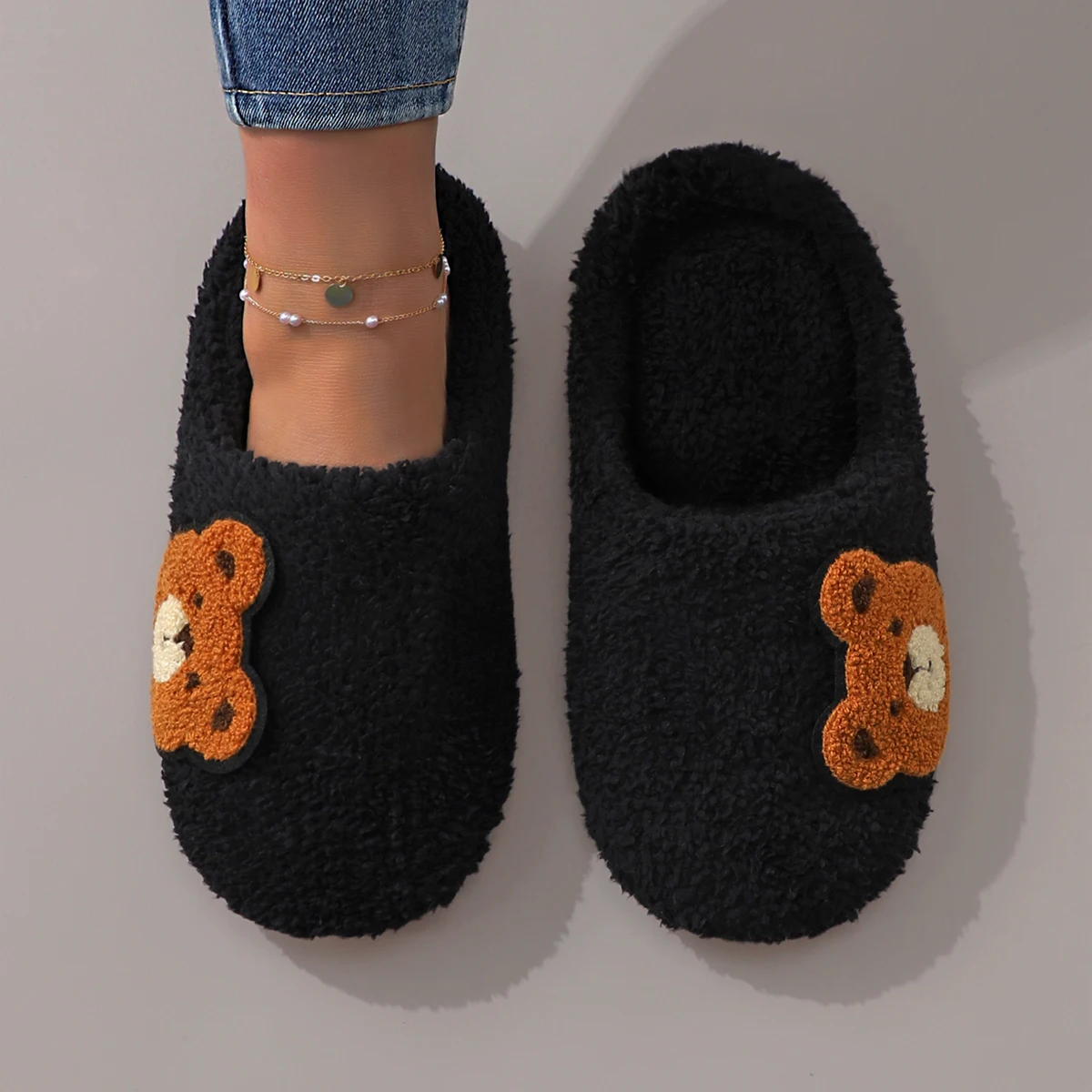Cute Cartoon Embroidered Bear  - Women Shoes Winter 评论和价格