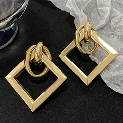 Freetry Punk Hollow Geometric Square Drop Earrings for Women Personality Chic Metal Earrings Minimalist Statement Party Jewelry