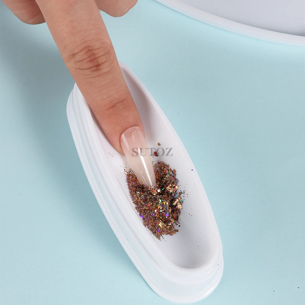 White Nail Glitter Powder Recycling Storage Box Pigment Dust Dipping Tray French Smile Line Nail Art Storage Manicure Tool GLZRF