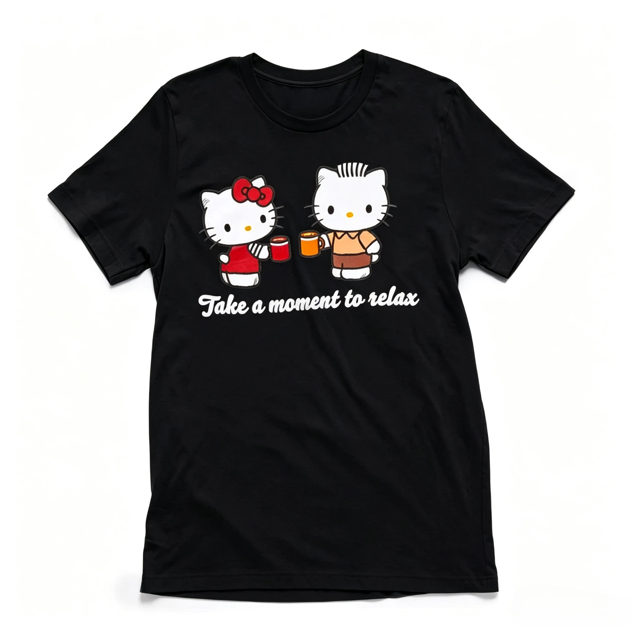 Hello Kitty Dear Daniel T Shirt Take A Moment To Relax Slogan Cartoon Couple Print Tee Kawaii Sanrio Casual Unisex Kids Tee Top