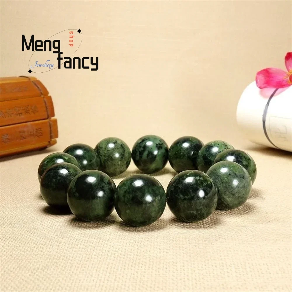 Natural Medicine King Stone Raw Stone Polished Jade Bracelet Live Magnet Green Round Beads Simple Best Selling Fashion Jewelry