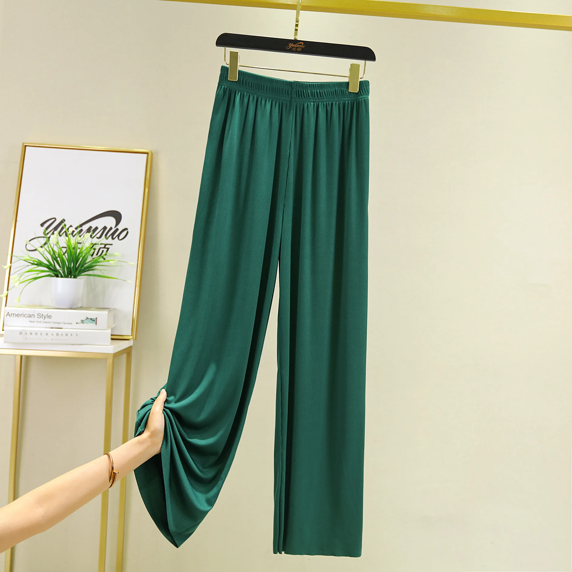 Icesilk Wide leg pants High waist Casual trousers Solid color Slimming Long pants plus size High elastic Homewear pants