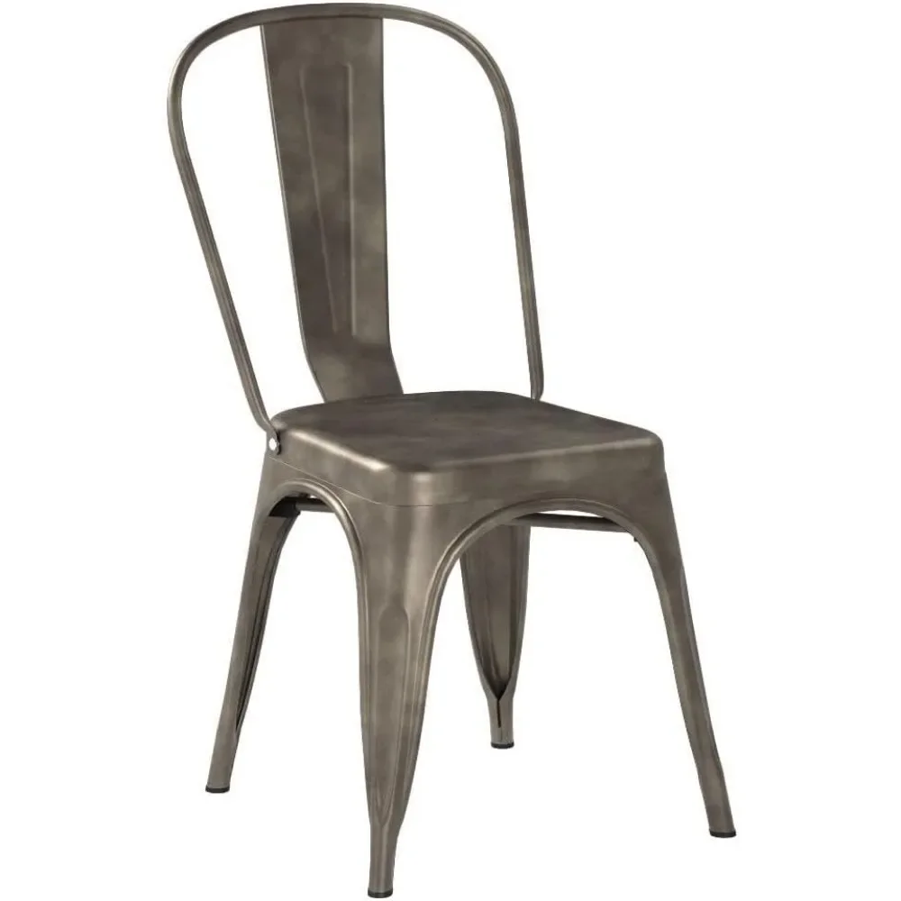 Metalen Eetkamerstoel Binnen Buiten Stapelbare Klassieke Trattoria Stoel Chic Dineren Bistro Café Kant Metalen Stoelen Set Van 4 (Pistool)