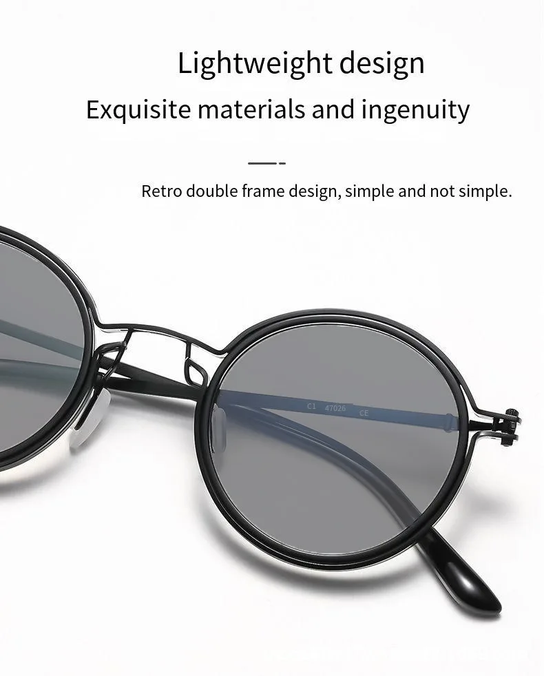 2026 Modische Neue Metall-Sonnenbrille mit Kleinem Rahmen, Runde Retro-Brille für Herren, Street-Photography-Brille, Hip-Hop UV-Schutz Sonnenbrille – Detail 4