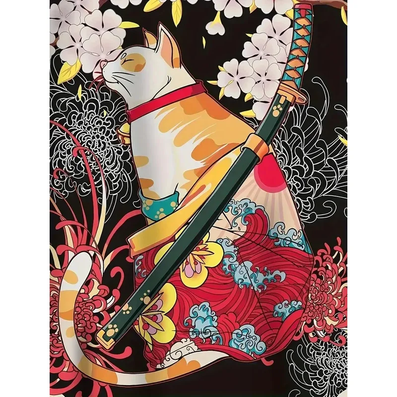 WU01 Flower Cat 3D Graphic Print Men's Spring Summer Shirt, Japanese Kimono, Retro Men's Casual Cardigan Top, Creative GiftJk5*！