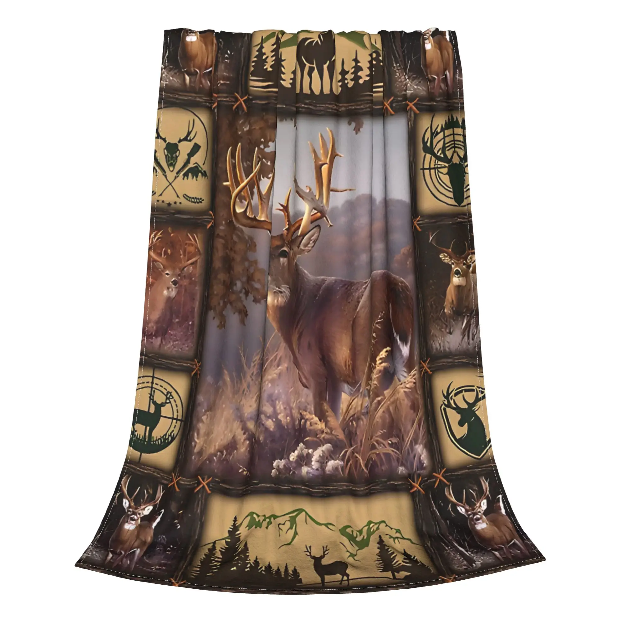 1PC Home Cutecore Deer Hunting Quilt Blanket   Blanket Super Cosy Plush Home Living Room Sofa halloween