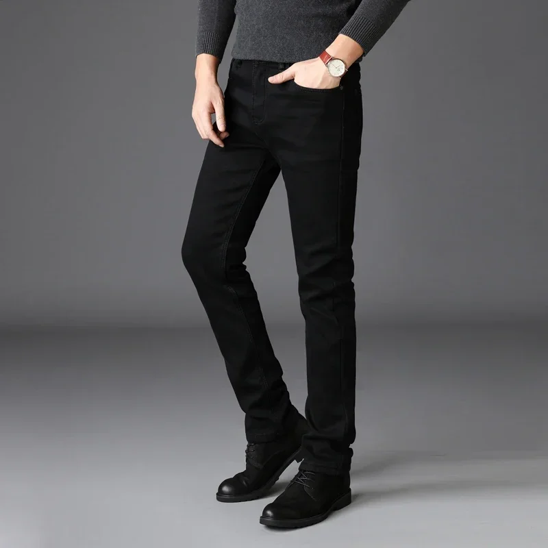 Autumn and Winter Colorless Solid Black Denim Pants Stretch Men's Korean Fit Straight Leg Jeans