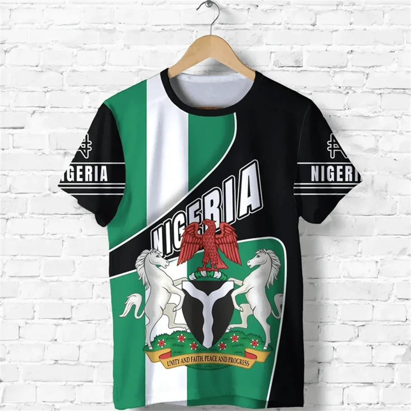 Nigeria Flag Men's T-shirts Nigerian Emblem Graphic Print Africa Clothing Ropa Hombre Summer Oversized Short Sleeve Male Tops