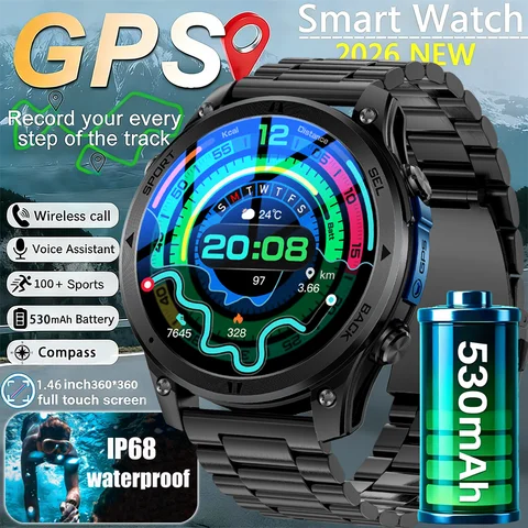 New Outdoor GPS Smart Watch 1.46-Inch HD Screen 530 Large Screen 100+ Sports Mode Wireless Call Fitness Tracker Music Playback