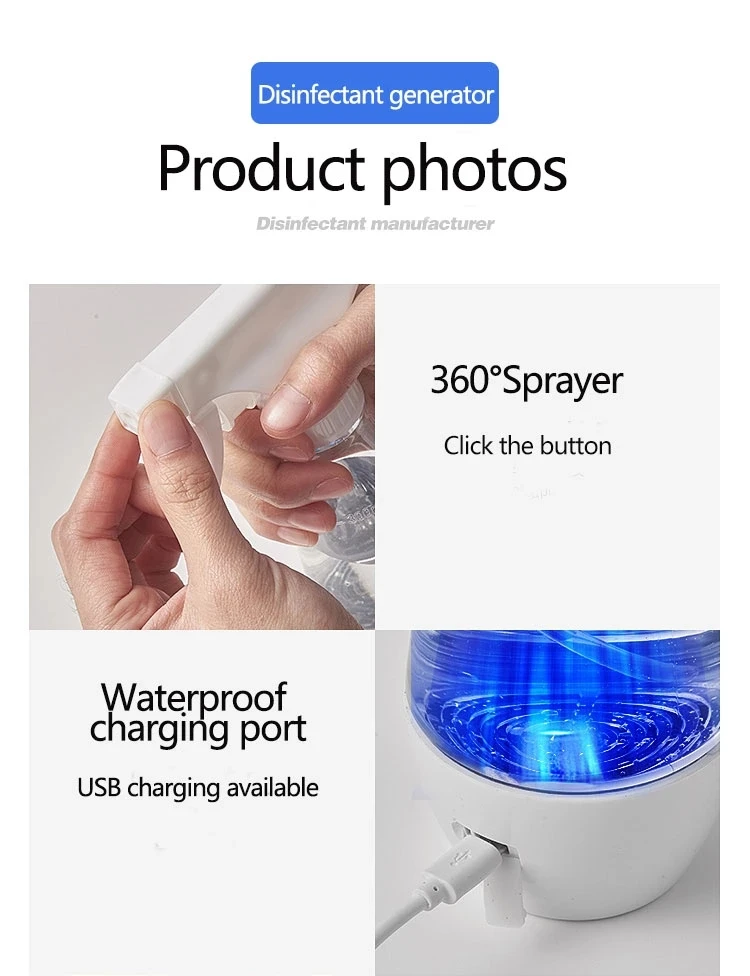 Air Antiseptic Liquid Ozone Generator Disinfection Disinfectants Sprayer Dispenser 300ML USB-charging Portable Electrolyzed