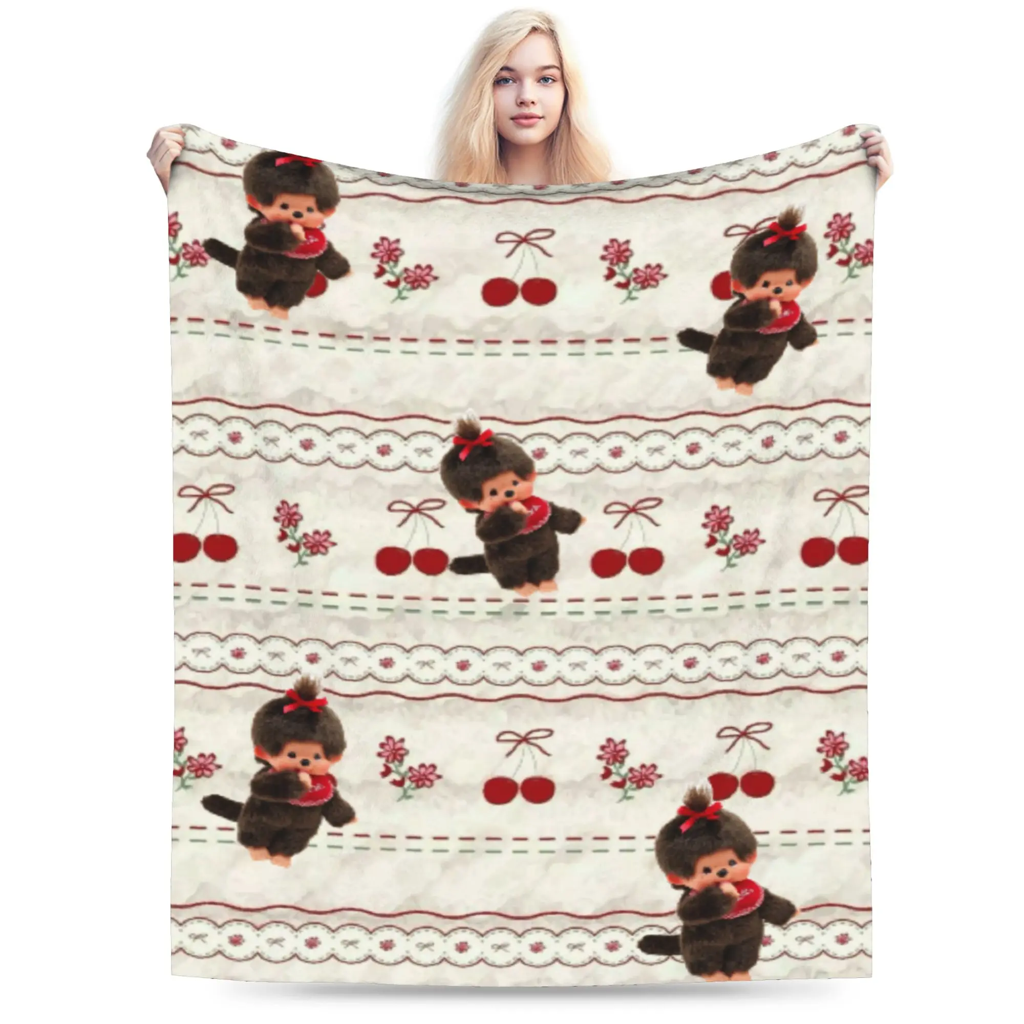 Comfortable Monchhichies  Blanket Merch Room Decorative  Throws And Blankets Super Warm Velvet for Outdoor