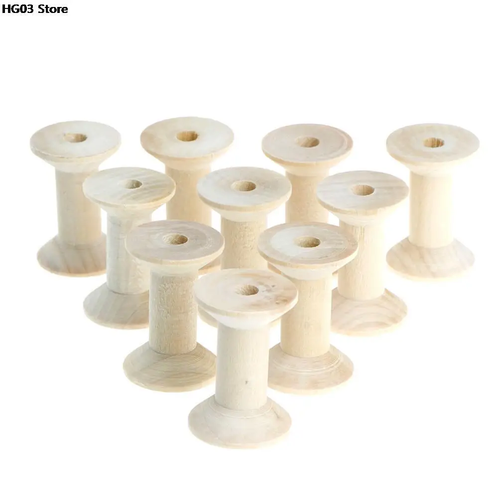 10pcs 31mm Empty Wooden Bobbins Spools Thread Sewing Machine Crafts Wire Natural Color Needlework for Sewing Ribbons Twine Craft