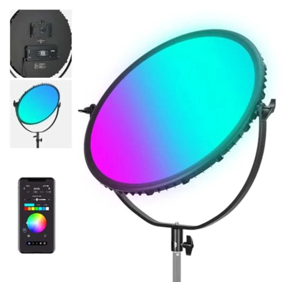 

【New model】18" RGB LED Round Panel Video Light with APP Control 65W 6000Lux/0.5m 2500K-8500K RGBCW Photography Studio Lighting/