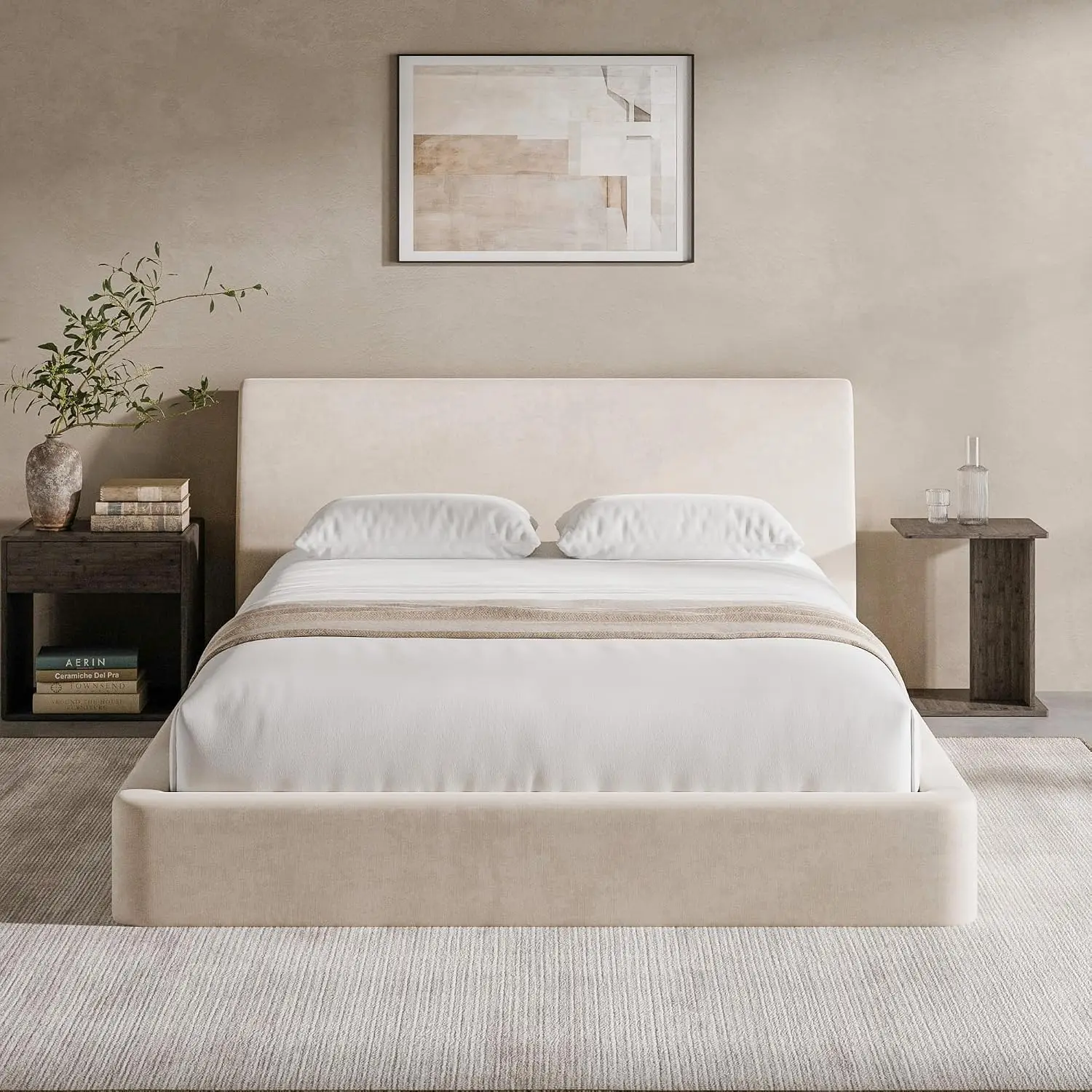 Queen Bed Frame Ergonomic Headboard 360° Foam Surround Low Profile No Box Spring Easy Assembly, Customized