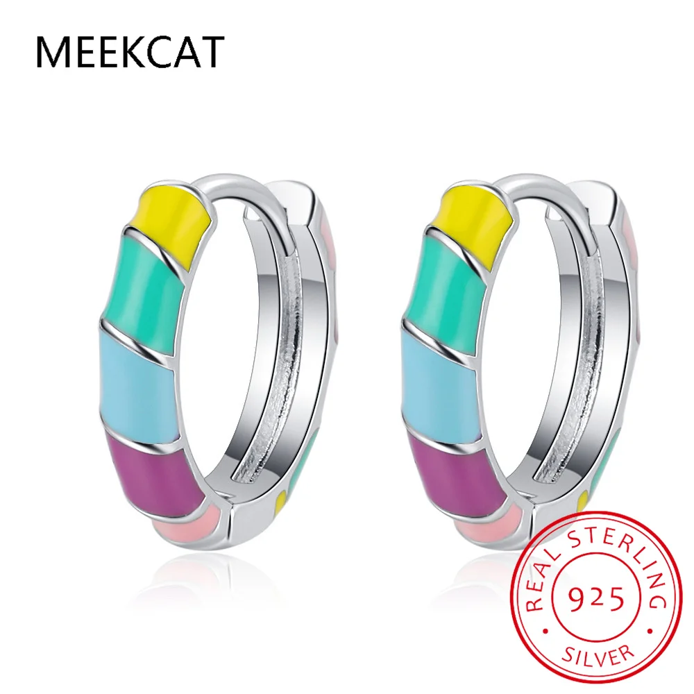 925 Sterling Silver Multi-color Enamel Round Hoop Earring Rainbow Candy Colors Twisted Line Ear Buckles for Girl Trendy Jewelry