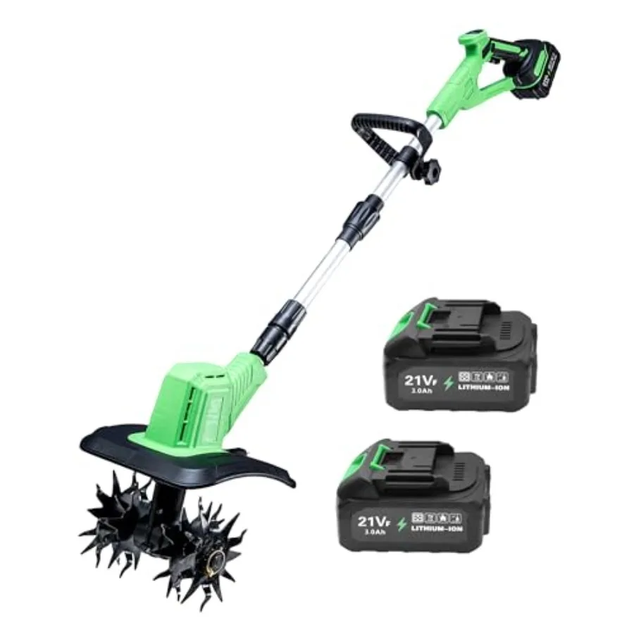 

Cordless Tiller Cultivator 360RPM Battery Powered Garden Cultivator with 2 * 3.0Ah Batteries and Charger 9In Tilling Width and