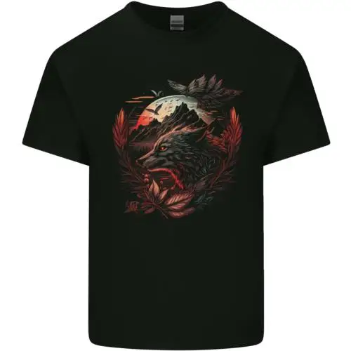 An Evil Night Wolf and Moon Mens Cotton T-Shirt Tee Top