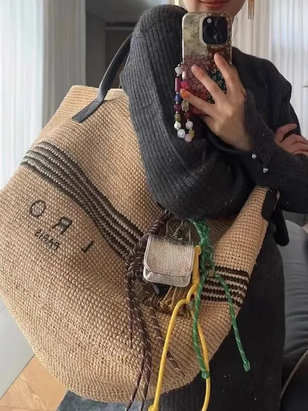 Large Capacity Straw Woven Tote Bag Casual Vacation Lazy Style Big Bag Special Design Prince Wen Handbag Leisure Shopping Bag