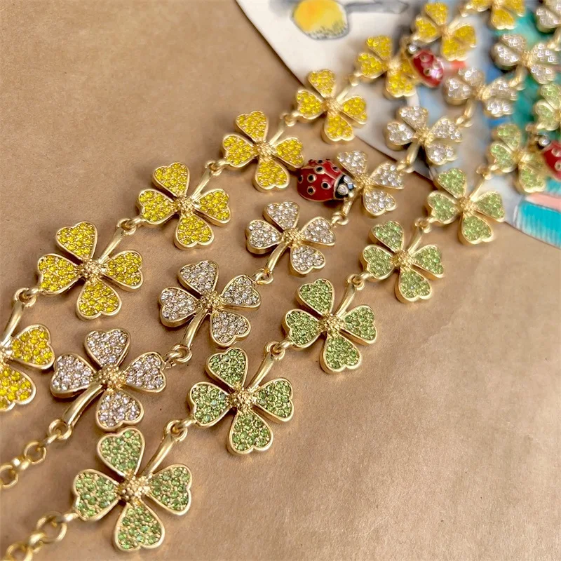 

Vintage Spring Necklace for Women, Hand-Painted Ladybug with Colorful Crystals, Fresh Style Choker