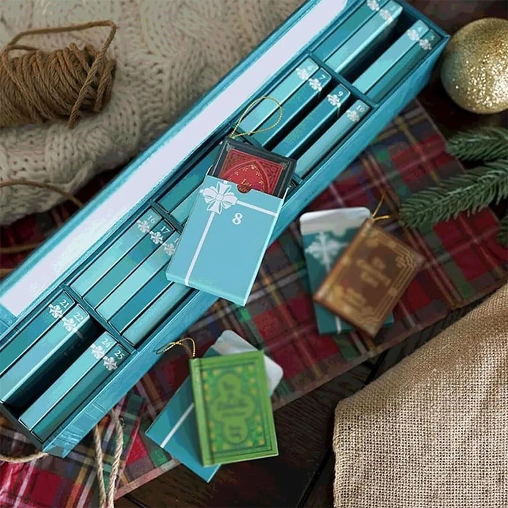 كتاب صغير زخرفة تقويم القدوم 2025 رف الكتب التقويم زخرفة العد التنازلي التقويم لمكتبة عيد الميلاد عطلة ديكور