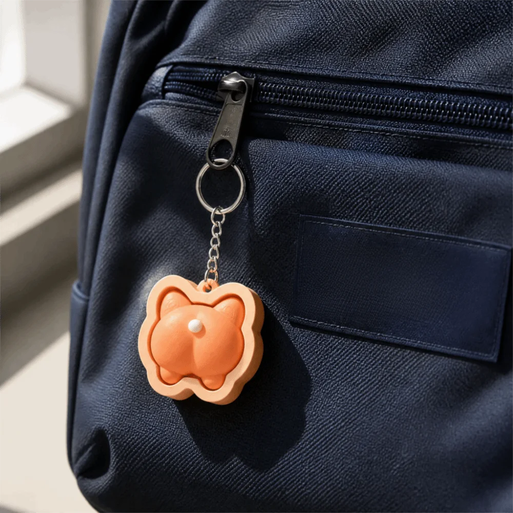 Soft Fidget Keychain Cartoon Animals Cute Finger Button Clicker Slow Resbound Novelty Squeeze Keychain Office Relaxation