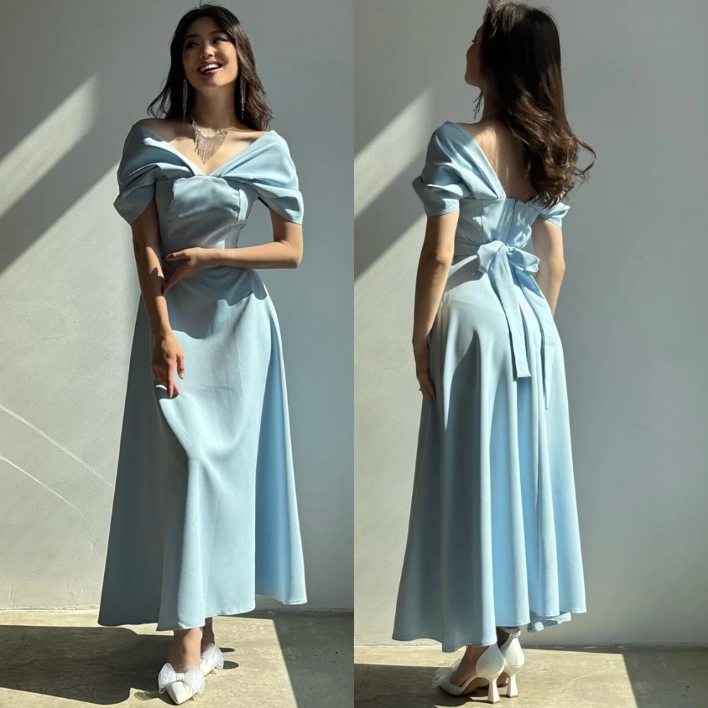 

Customized Elegant Jersey V-Neck Evening Dress Exquisite Off the Shoulder Prom Dresses Delicate Bow Special Occasion Gowns