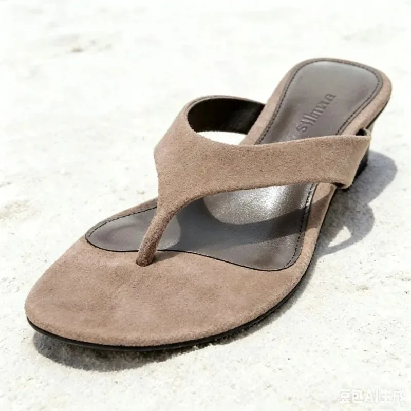 New Designer Faux Suede Flip-Flops Slippers Woman Summer Comfortable Lightweight Heeled Sandals Beach Casual Shoes for Ladies