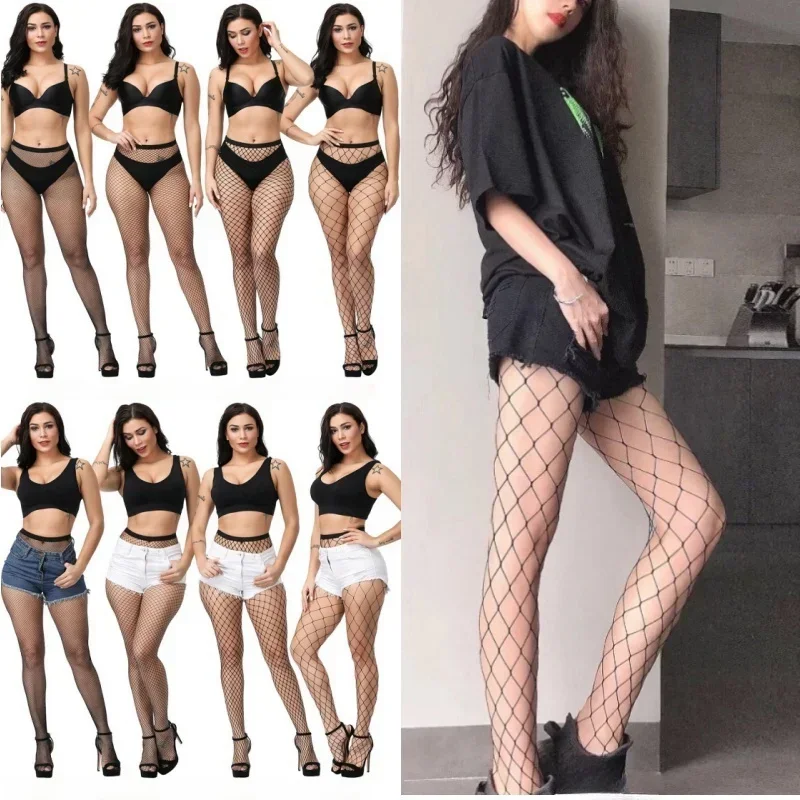 Calze a rete da donna Oversize collant Plus Size giarrettiere nere calze lunghe Leggings attillati femminili collant calza Lingerie