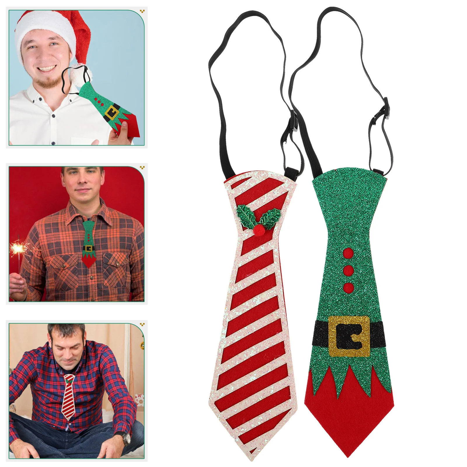 

2Pcs Felt Christmas Ties Cute Funny Holiday Neckties Xmas Party Accessories Seasonal Celebration Tie Christmas Celebration Tie