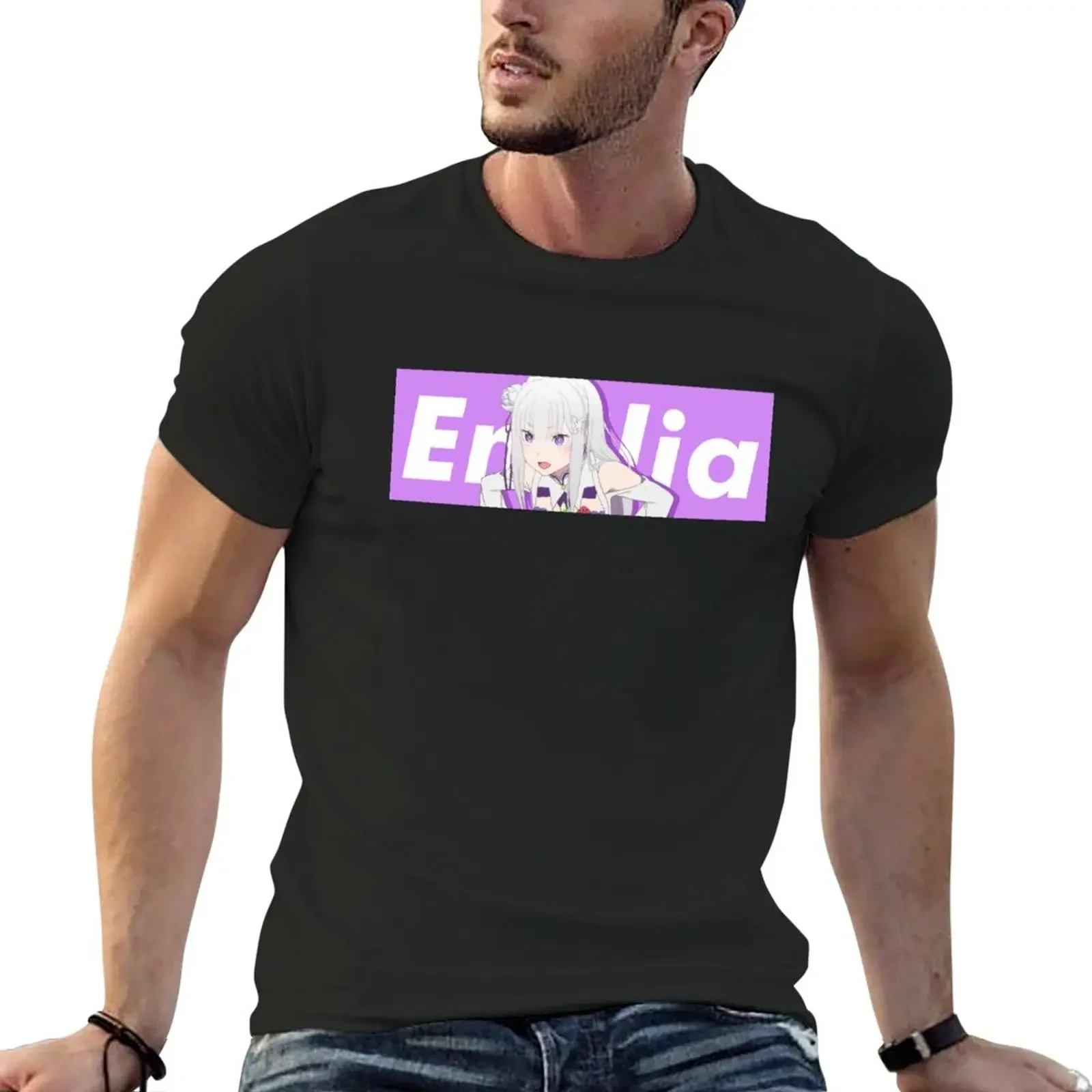 Emilia - Re:Zero - Banner 2 T-Shirt hippie clothes boys whites t shirt for men