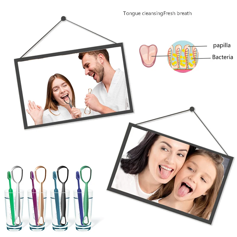 Dupla Face Aço Inoxidável Tongue Scraper, Oral Care Higiene Cleaner, Escova de língua, Boca Fresca Ferramenta de Limpeza