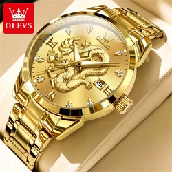 OLEVS 3619 Men's Watches Dragon Watch Gold Stainless steel Diamond Calendar Luxury Brand High Quality Quartz Watch for Man NEW