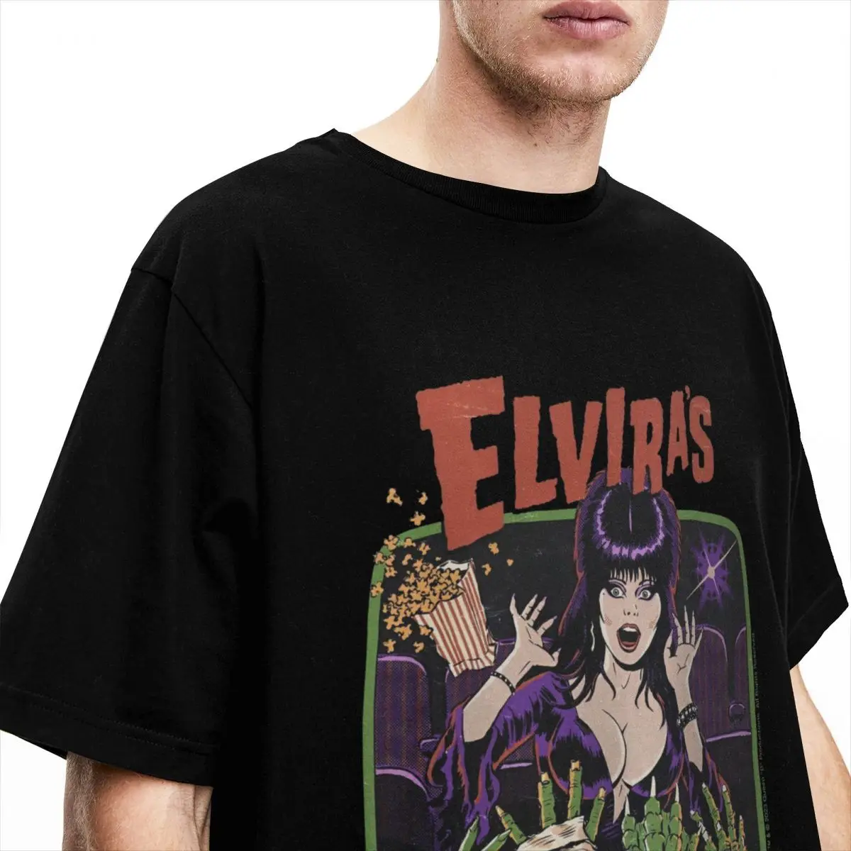 E-Elviraed Mistress Of The Dark Movie T-Shirt Man Horror Comedy Pure Cotton T Shirts Summer Crew Neck Tee Shirt Oversize Clothes