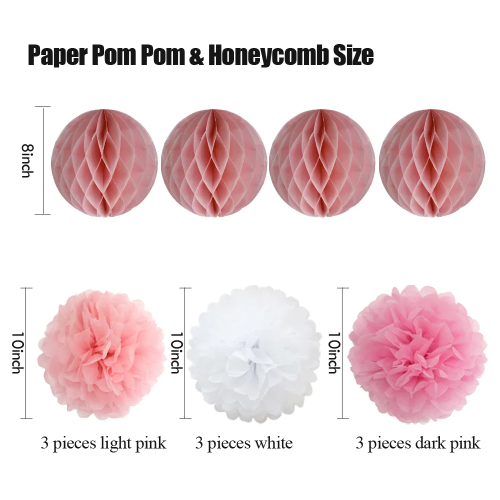 Light Blue Set Folding Paper Fans Honeycomb Banner Pompoms Kit For Wedding Ceremony Party Favor Baptism Birthday Decor