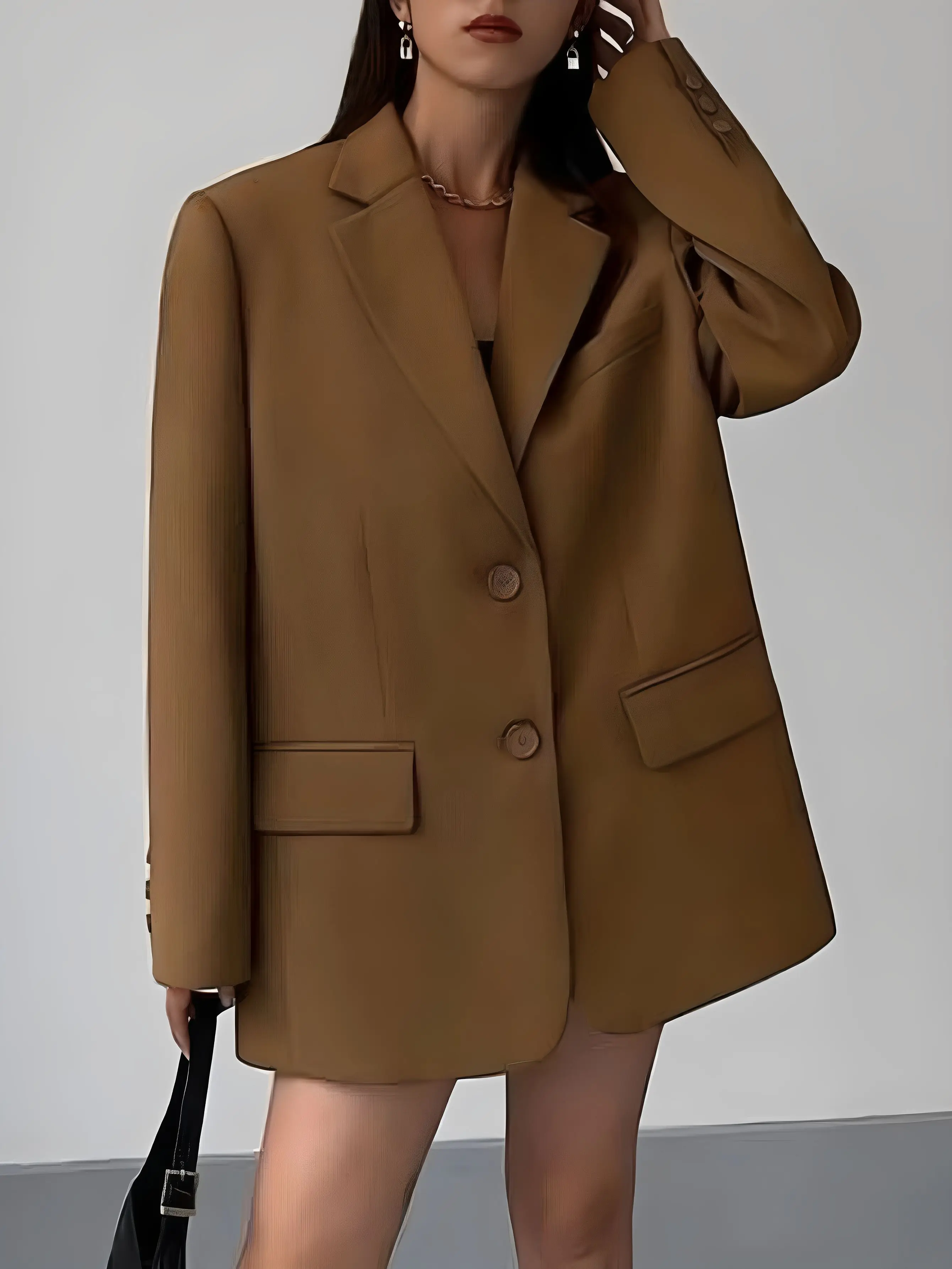 Women's Autumn Blazer K-Fashion Long Sleeve Lapel Slim Fit Office Lady Style Plain Top for Business Casual Wear