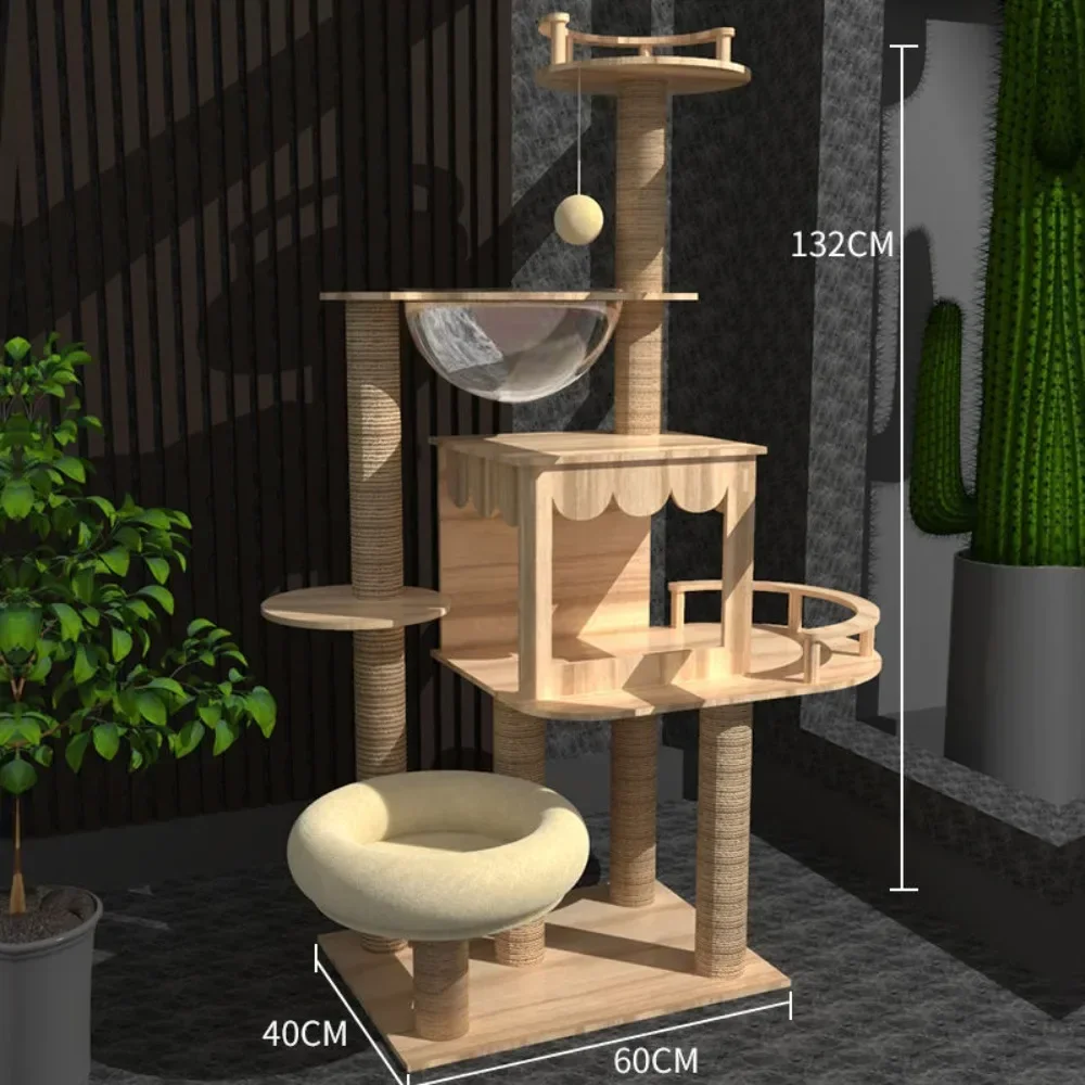 Multilayer Cat Tree with Cat\'s Nest Cat Scratch Board Space Capsule Wear Resistant Large Cat Tower Kitty Play Cat Tree House