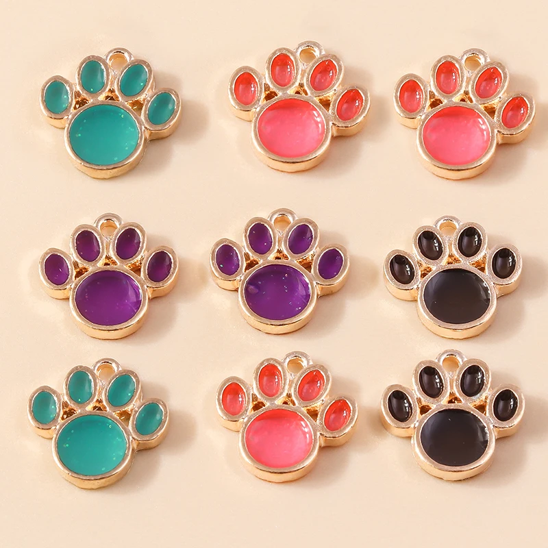 New Enamel Colorful Cat Dog Paw Charms Pendants For DIY Handmade Earrings Bracelets Necklaces Jewelry Making Crafts Accessories