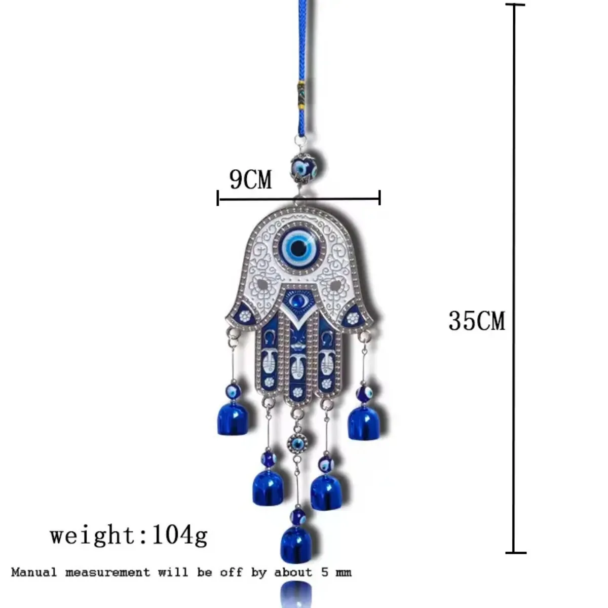 Fatima Hand Wind Chimes Hanging Ornaments Turkey Blue Evil Eyes Metal Small Bell Pendant Outdoor Hamsa Garden Wall Decoration