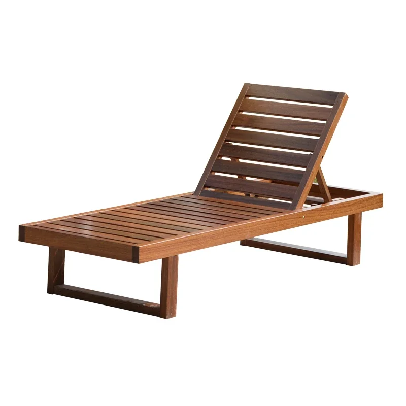 Outdoor courtyard lounger, outdoor solid wood recliner, balcony garden villa seaside pool leisure anti-corrosion wood beach chai