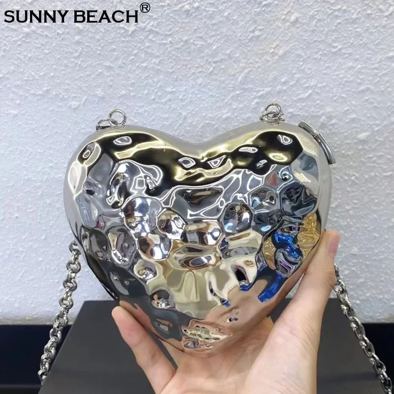 

Fashion Silver Heart Shape Prom Acrylic Evening Purse Clutch Bag Women Chain Crossbody Messenger Clutch Hand Bag Luxury Party