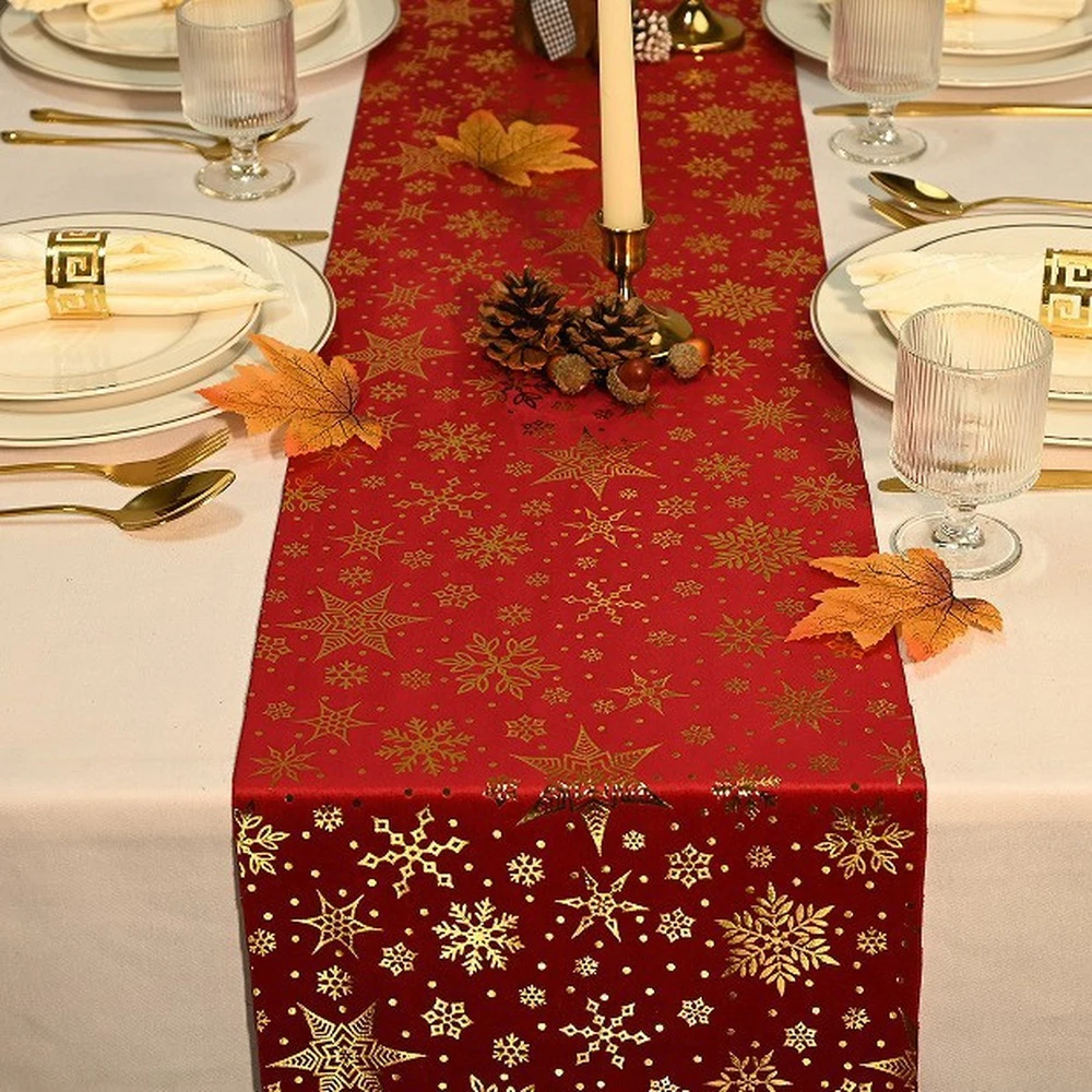 

28*275cm Christmas Red Table Runner Navidad Noel Snowflake Xmas Tree Table Cloth Cover Home Christmas Eve Party Decoration