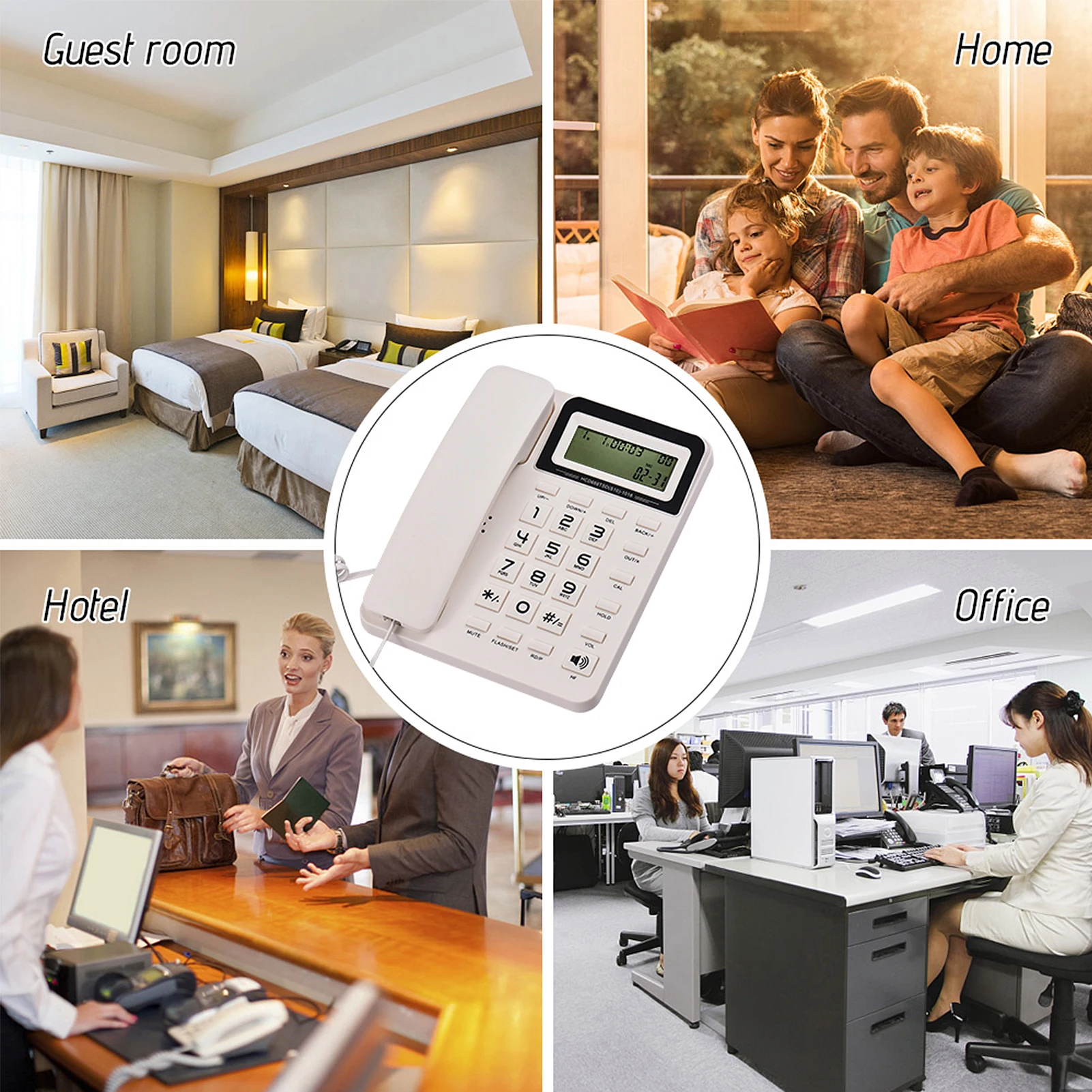 Desktop Corded Landline Phone Fixed Telephone with LCD Display Mute/ Pause/ Hold/ Flash/ Redial/ Hands Free/ Calculator