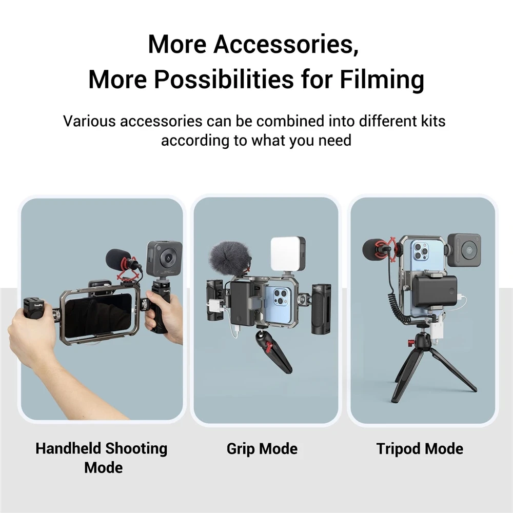 Universal Video Kit For IPhone SmartPhone Vlogging And Live Streaming Cage Set With Microphone Light Tripod Side