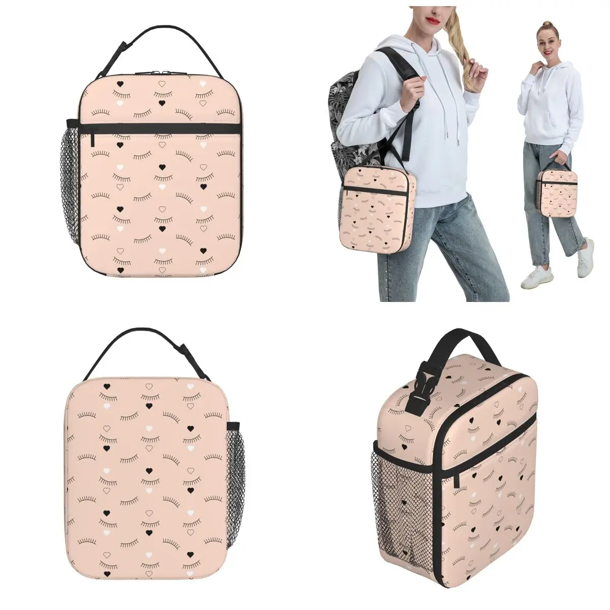 Eyelashes And Heart Product Insulated Lunch Bags Office Storage Food Box Portable All Season Cooler Thermal Lunch Box